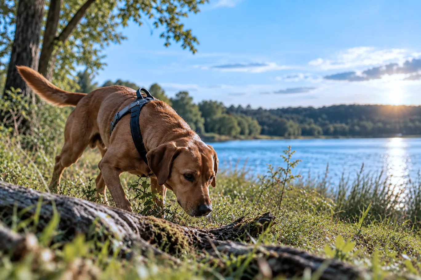 Labrador auf Spurensuche am See. Dein Jagdhund – Kurs für artgerechte Beschäftigung mit Hund